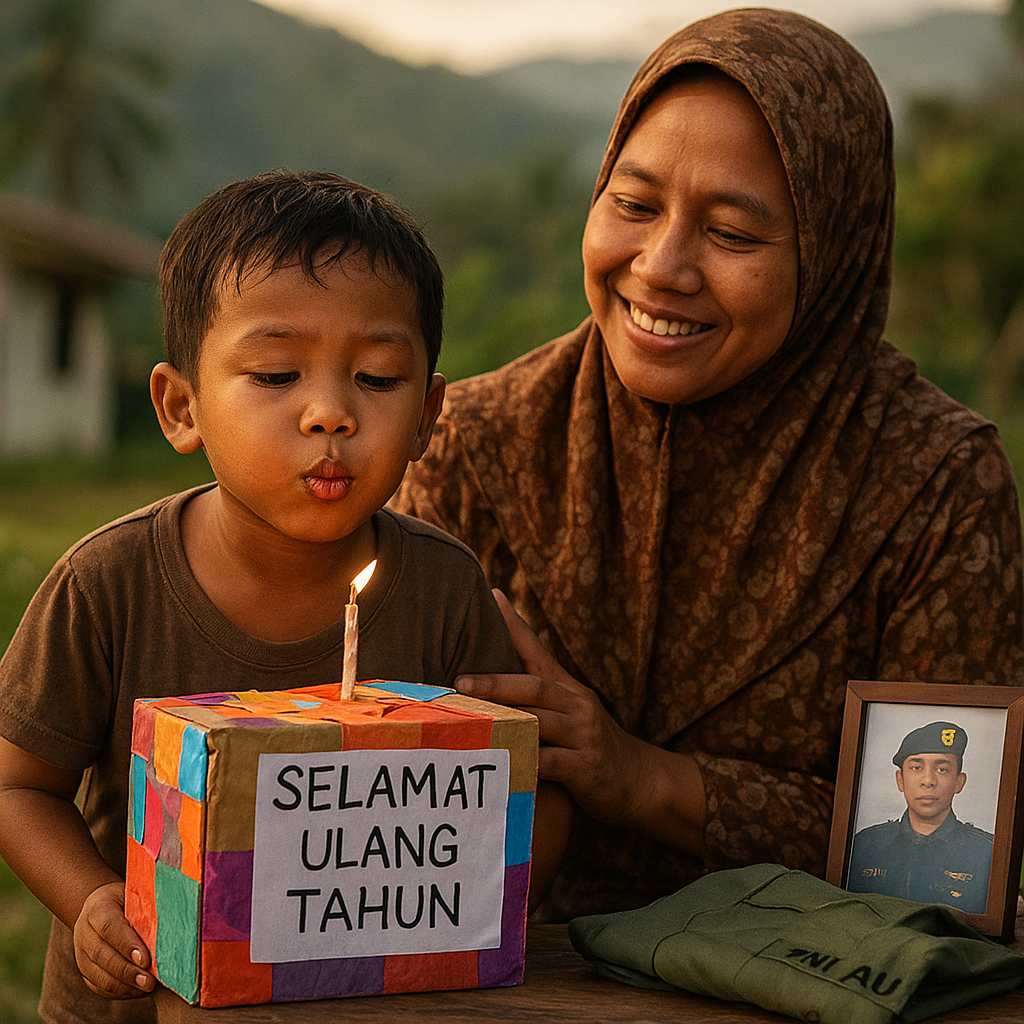 Anak Prajurit TNI AU di Papua Rayakan Ulang Tahun dengan Kue dari Kardus, Haru Netizen