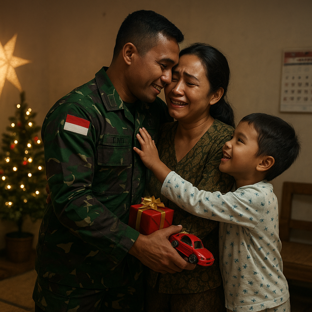 Kejutan Natal: Prajurit TNI yang Bertugas di Perbatasan Pulang Membawa Hadiah untuk Anak
