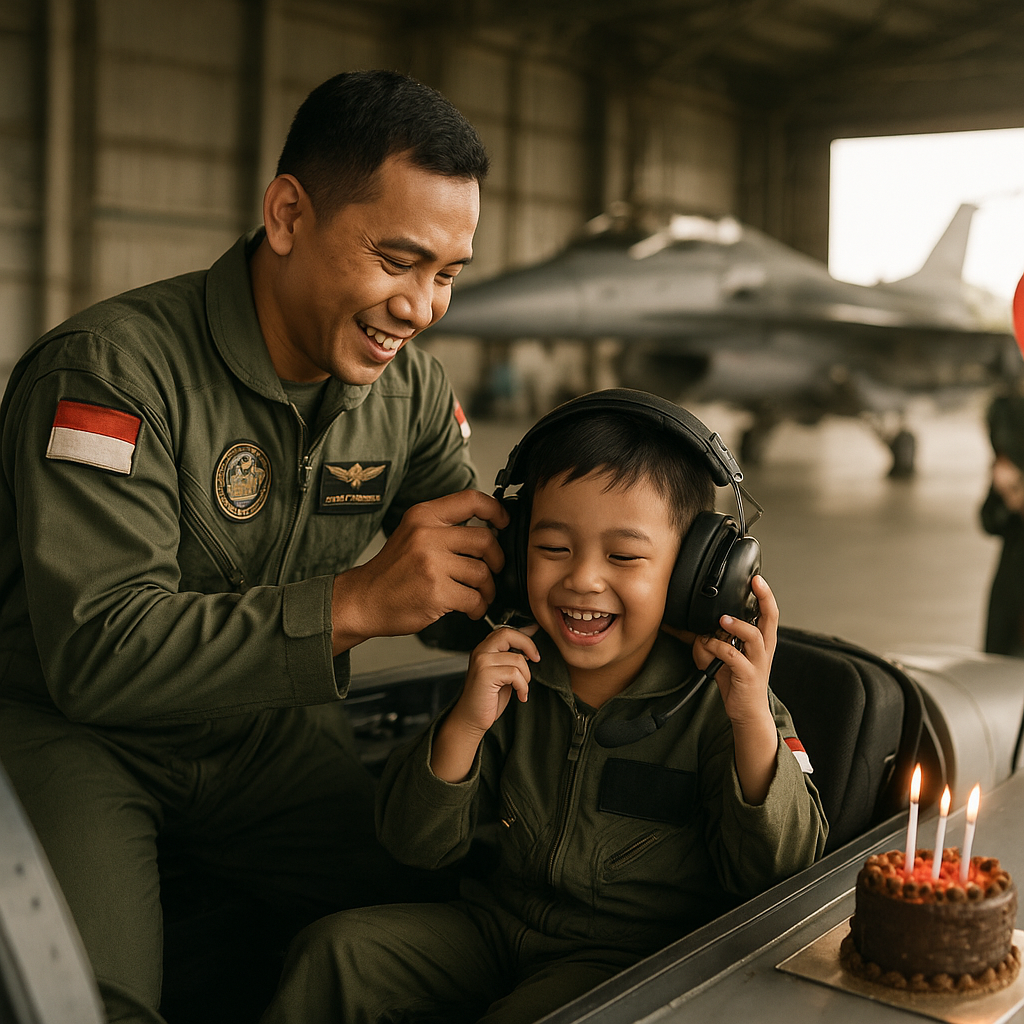 Anak Prajurit TNI AU di Malang Rayakan Ulang Tahun di Hanggar, Dihadiahi Kejutan Terbang Bersama Ayah