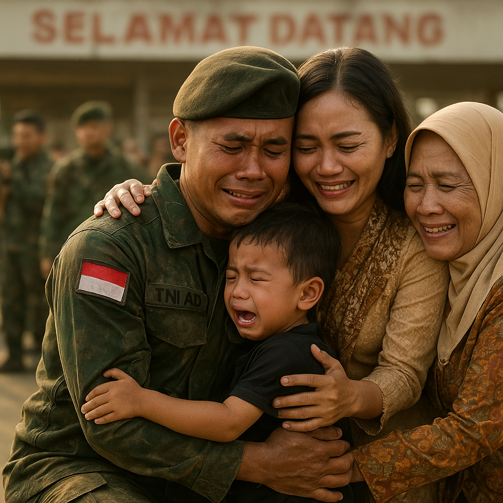 Detik-Detik Haru Reuni Prajurit TNI AD dengan Keluarga Usai Penugasan Pengamanan Perbatasan selama 1 Tahun