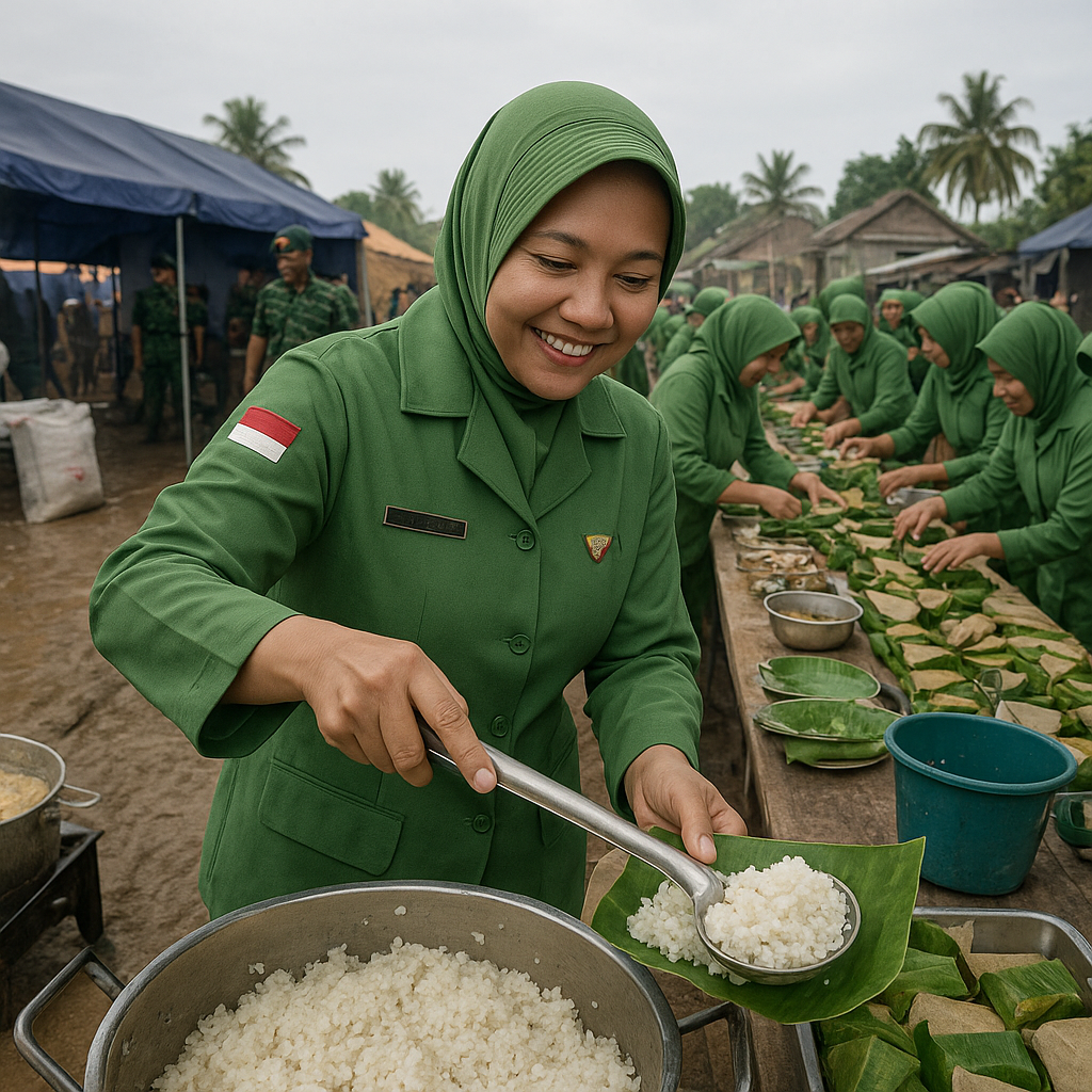 Dapur Umum TNI AD di Pengungsian Banjir Demak, Sang Istri Turun Tangan Masak Ribuan Porsi