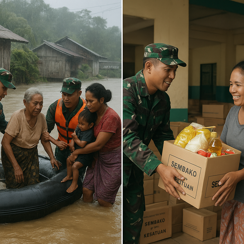 Banjir Bandang di Papua: Prajurit Evakuasi Korban, Keluarga di Rumah Dapat Bantuan Sembako dari Kesatuan