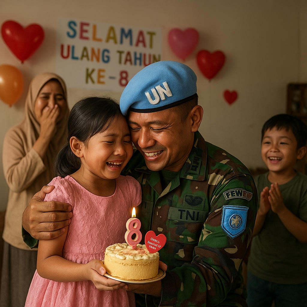 Kejutan di Hari Valentine, Prajurit Garuda Pulang dari Kongo untuk Ulang Tahun Anak