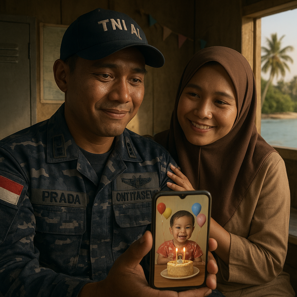 Prajurit TNI AL di Pulau Terluar Rayakan Ultah Anak Lewat Video Call, Dukungan Istri Jadi Penguat