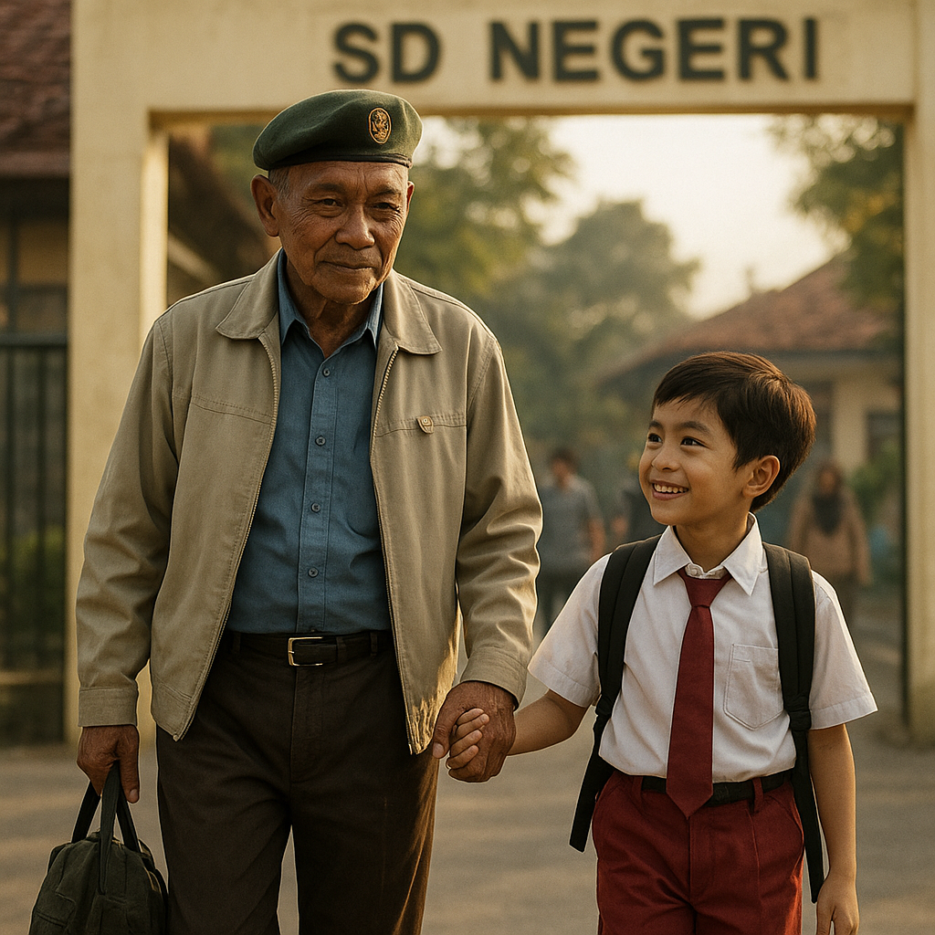 Kakek Prajurit Purnawirawan Antar Cucu ke Sekolah Setiap Hari, Gantikan Anaknya yang Gugur
