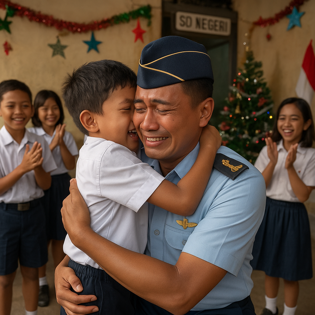 Kejutan Natal: Prajurit TNI AU Pulang Mendadak dan Mengejutkan Anaknya di Sekolah