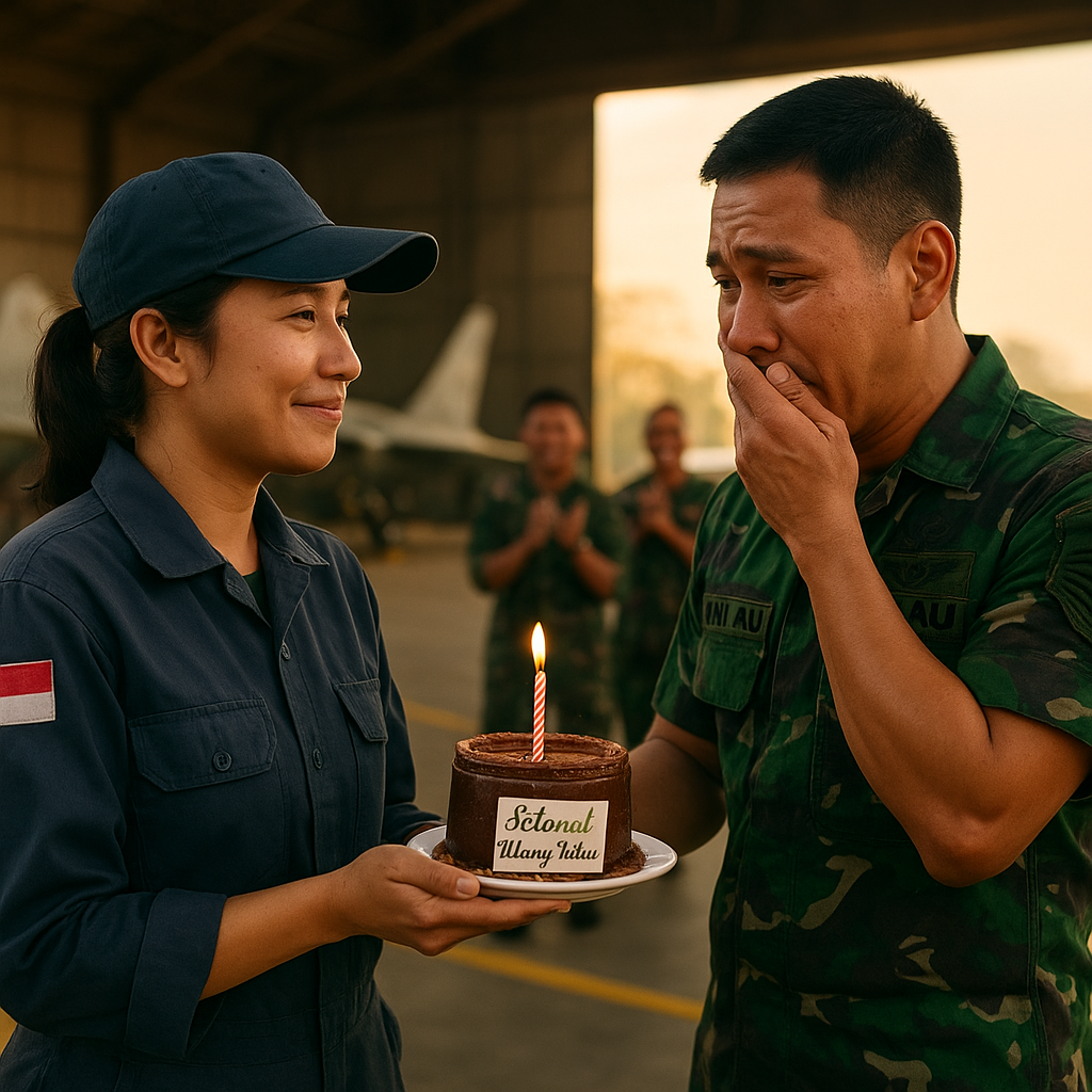 Kejutan Ulang Tahun di Hanggar: Istri Sertu Teknik AU Menyamar Jadi Teknisi untuk Beri Kue ke Suami yang Setahun Tak Pulang