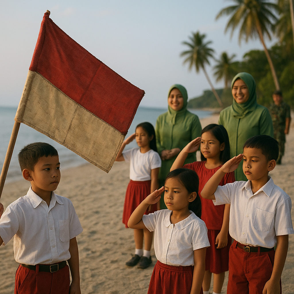 Sumpah Pemuda dari Natuna: Anak-Anak Prajurit TNI di Pulau Terdepan Gelar Upacara dengan Bendera dari Kain Bekas Seragam Ayah Mereka