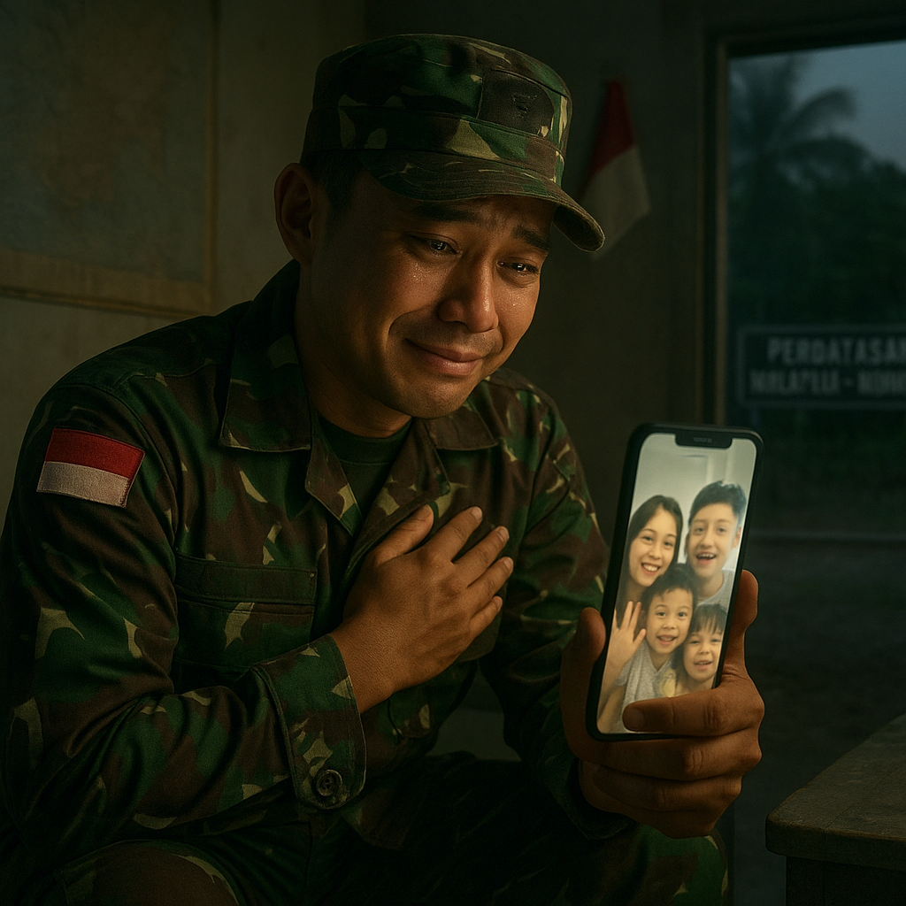 Jalin Komunikasi dan Hibur Keluarga, Prajurit TNI di Perbatasan Malaysia-Nunukan Lakukan Video Call