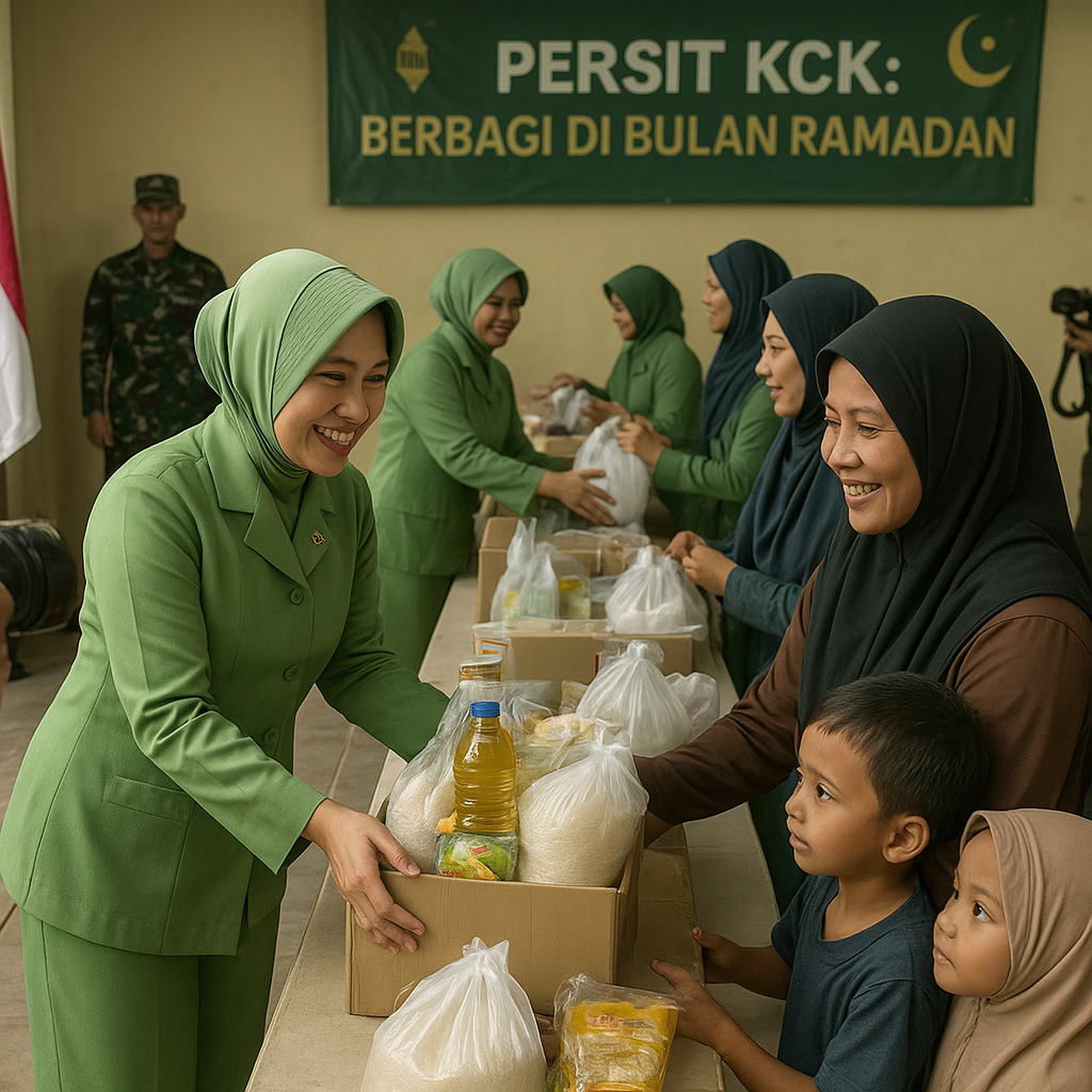 Ibu-ibu Persit KCK Bagikan Ribuan Paket Sembako untuk Keluarga Prajurit Tidak Mampu di Momen Ramadan