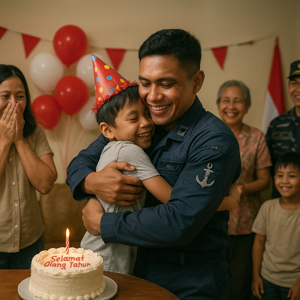 Kejutan Pulang Kampung: Prajurit TNI yang Bertugas di Kapal Perawat Muncul di Hari Ulang Tahun Anaknya