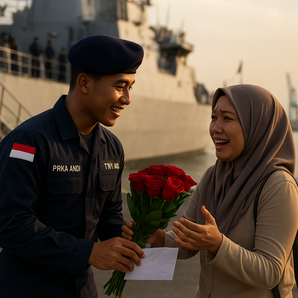 Kejutan Valentine dari Laut: Surat dan Bunga untuk Istri dari Prajurit TNI AL di Kapal Perang