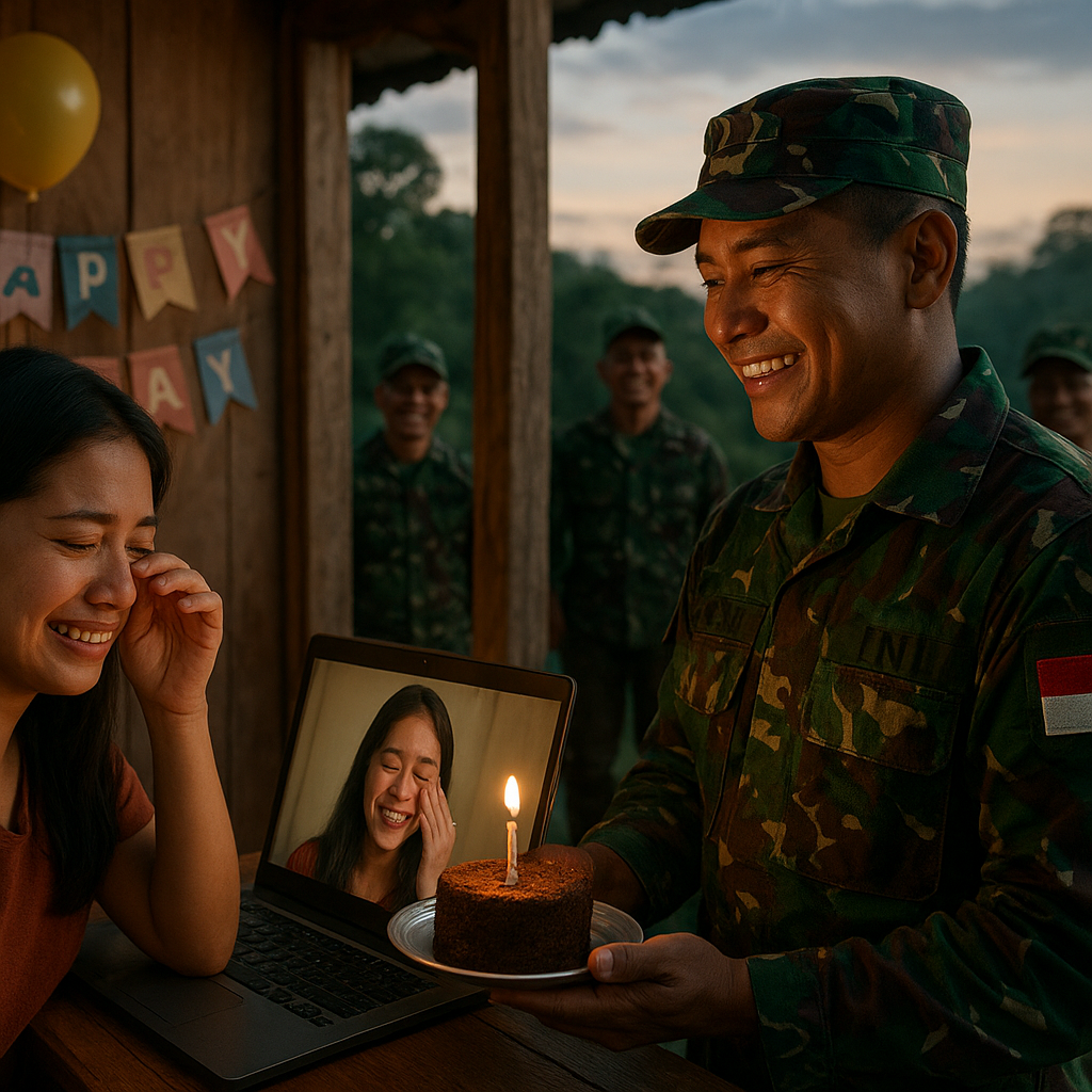 Kejutan Ulang Tahun Virtual untuk Prajurit TNI yang Bertugas di Perbatasan