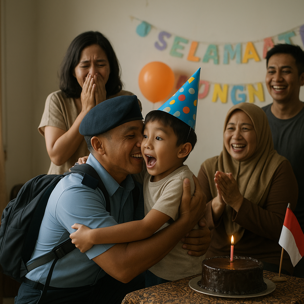 Kejutan di Ulang Tahun: Prajurit TNI AU Pulang Tiba-tiba Sambut Anak
