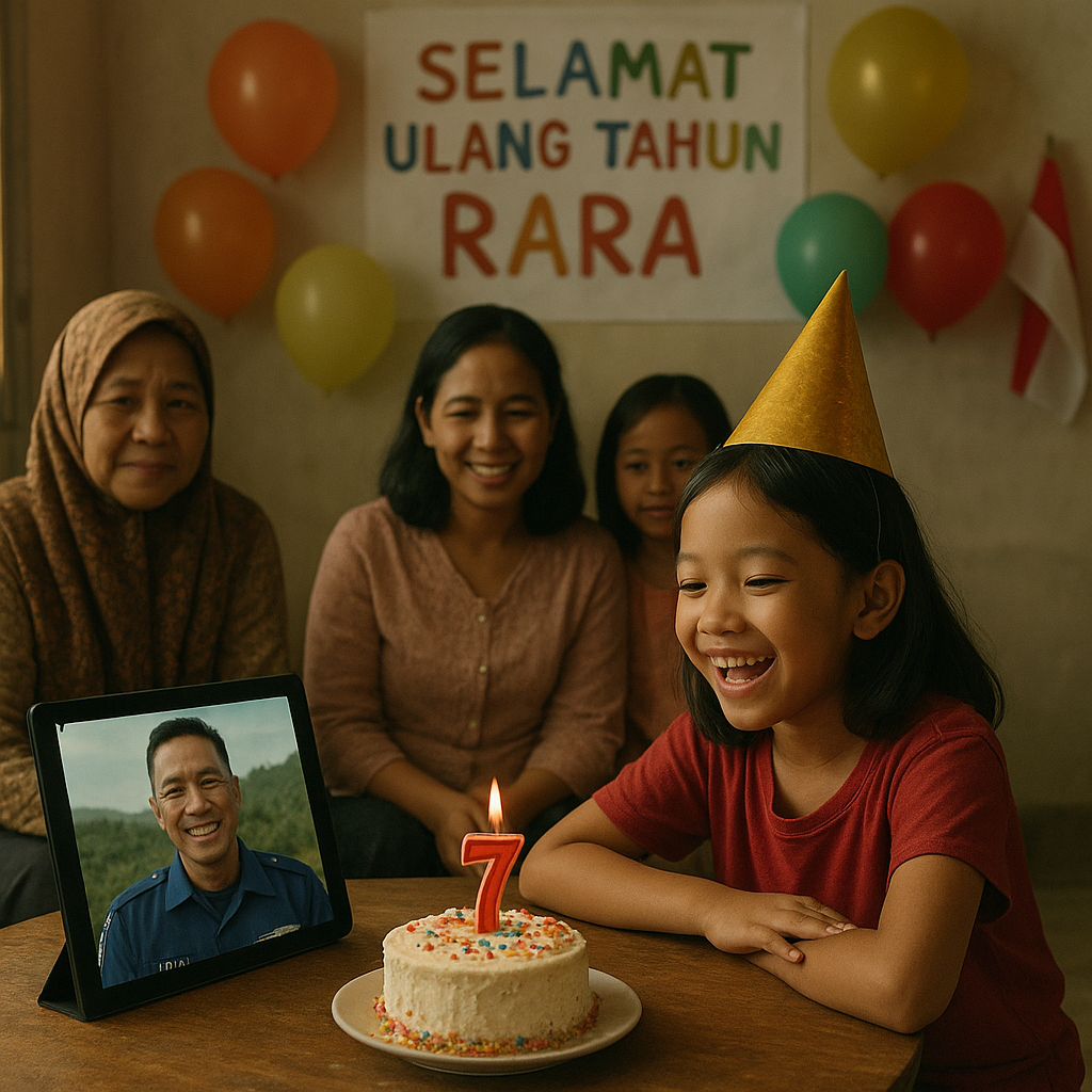 Anak Prajurit TNI AU di Makassar Rayakan Ulang Tahun dengan Video Call Ayah yang Tugas di Papua