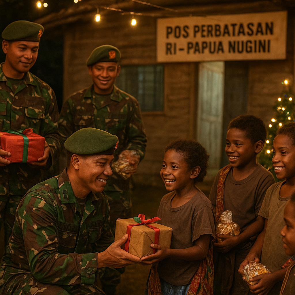 Malam Natal di Pos Perbatasan: Prajurit TNI AD Bagikan Bingkisan untuk Anak-Anak Papua
