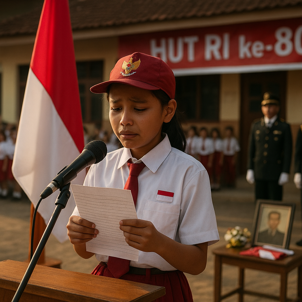 Upacara 17 Agustus yang Haru: Anak Prajurit Gugur Membacakan Teks Proklamasi di Sekolah