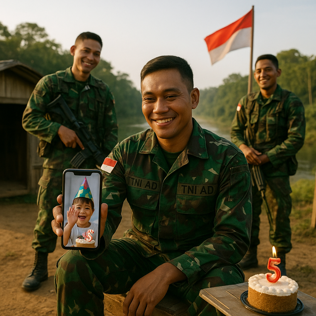 Kejutan Ulang Tahun Virtual: Prajurit TNI AD di Perbatasan Rayakan Hari Jadi Anak via Video Call