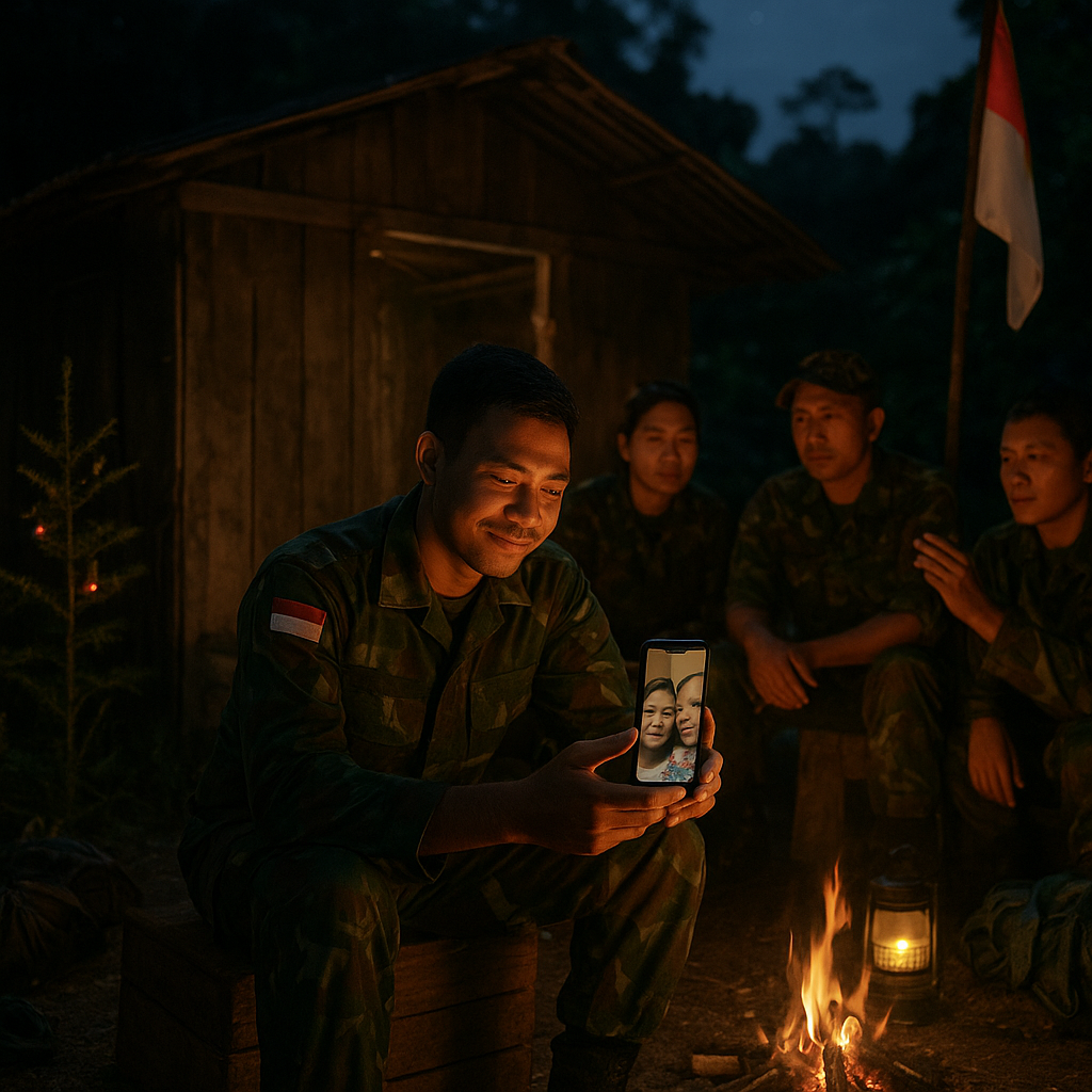 Malam Natal di Pos Perbatasan: Prajurit TNI AD Video Call dengan Keluarga dari Hutan Papua