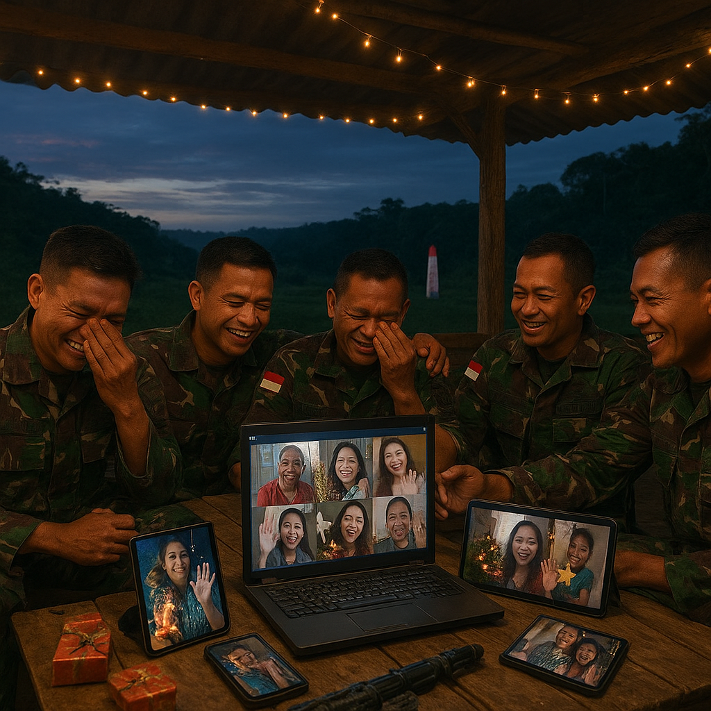 Kejutan Natal: Pasukan TNI di Perbatasan Papua Nugini Dikunjungi Keluarga Lewat Video Call Massal
