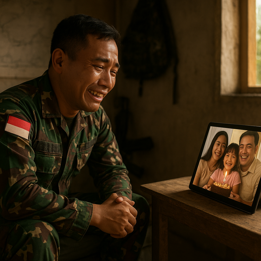 Kejutan Ulang Tahun di Kamp: Prajurit Border Patrol Yonif 125/Simbisa Diberi Kue oleh Keluarga via Video Call