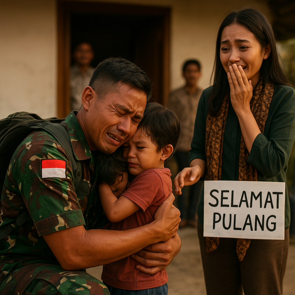 Momen Pulang setelah 8 Bulan: Anak Prajurit Satgas Pamtas RI-Malaysia Tak Mau Lepas dari Pelukan Ayah