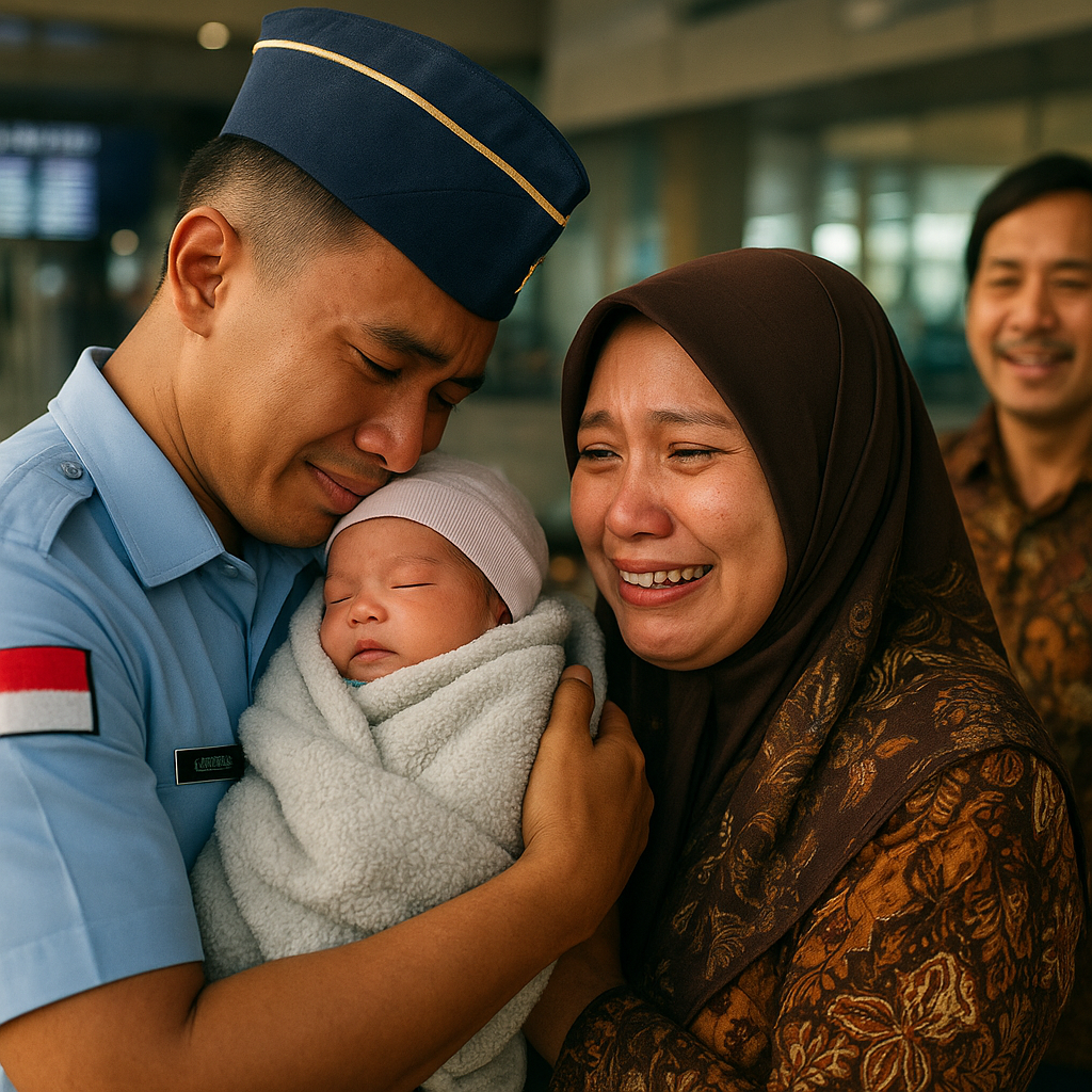 Momen Haru Prajurit TNI AU Bertemu Anaknya yang Baru Lahir Setelah 8 Bulan Bertugas