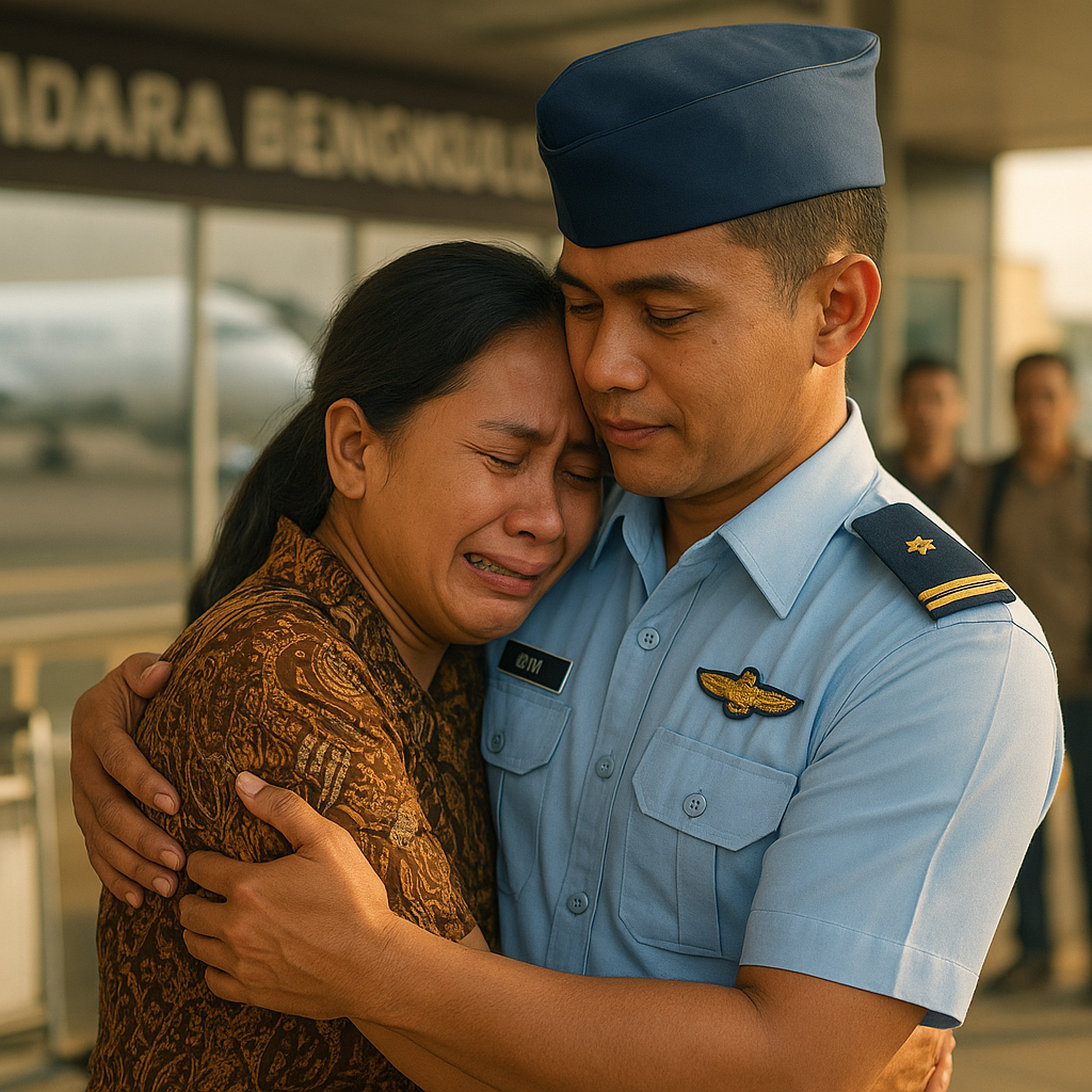 Tetes Air Mata Kebahagiaan Istri Penerbang TNI AU Usai Suami Pulang dari Tugas Pengintaian 7 Bulan