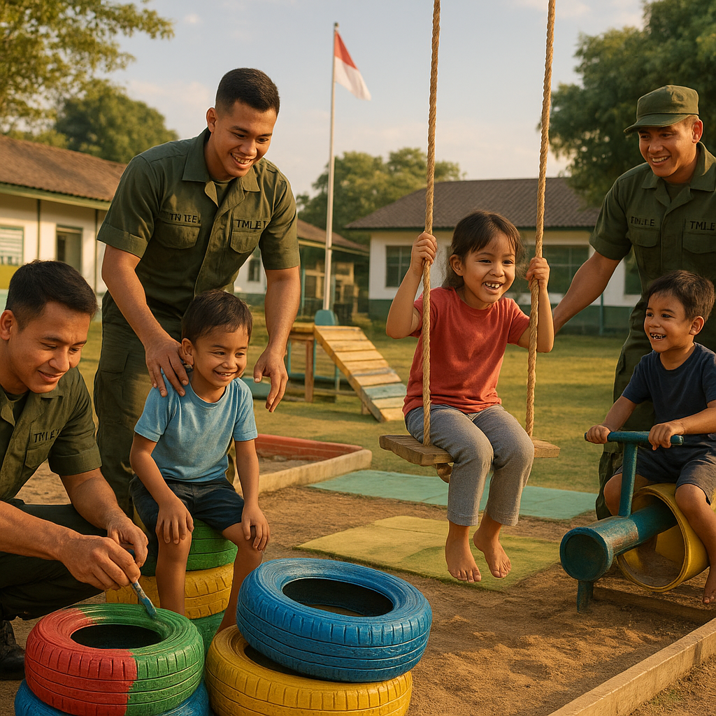 Prajurit TNI AD Ciptakan Taman Bermain dari Barang Bekas untuk Anak-anak di Asrama