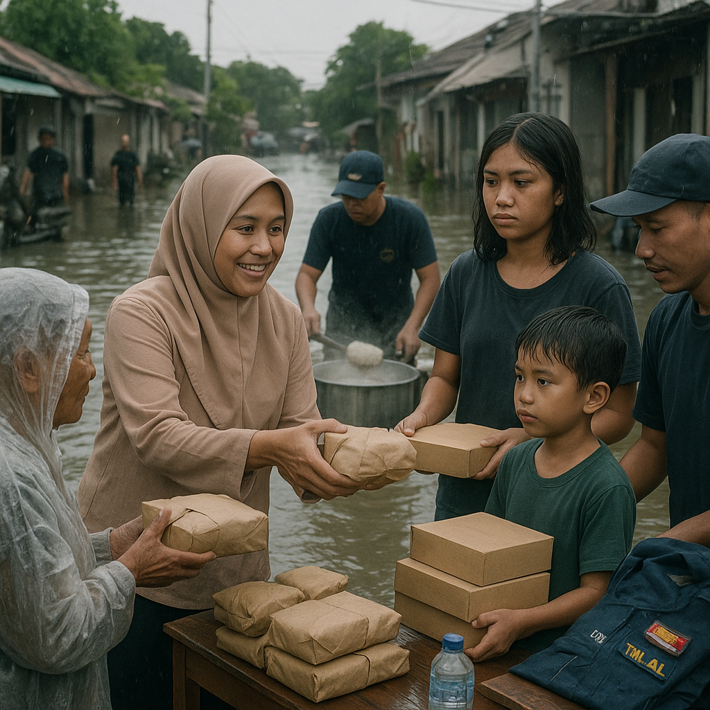 Keluarga Prajurit TNI AL Bantu Warga Terdampak Banjir di Surabaya