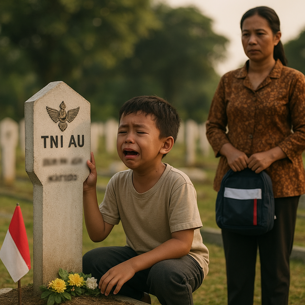 Anak TNI AU Menangis di Kuburan Ayah yang Gugur dalam Misi, "Ayah, Aku Ingin Sekolah"