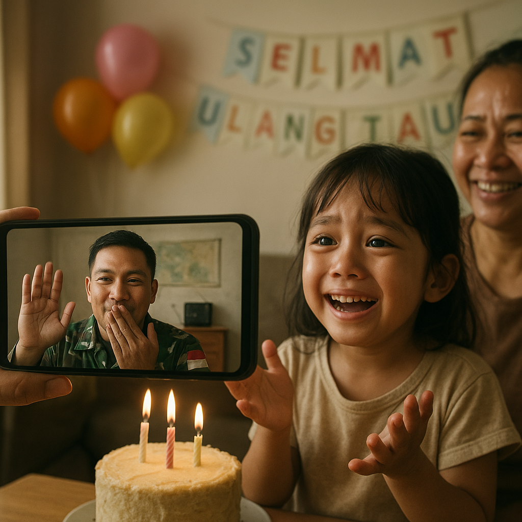 Kejutan Ulang Tahun dari Satgas Perbatasan untuk Anaknya via Video Call