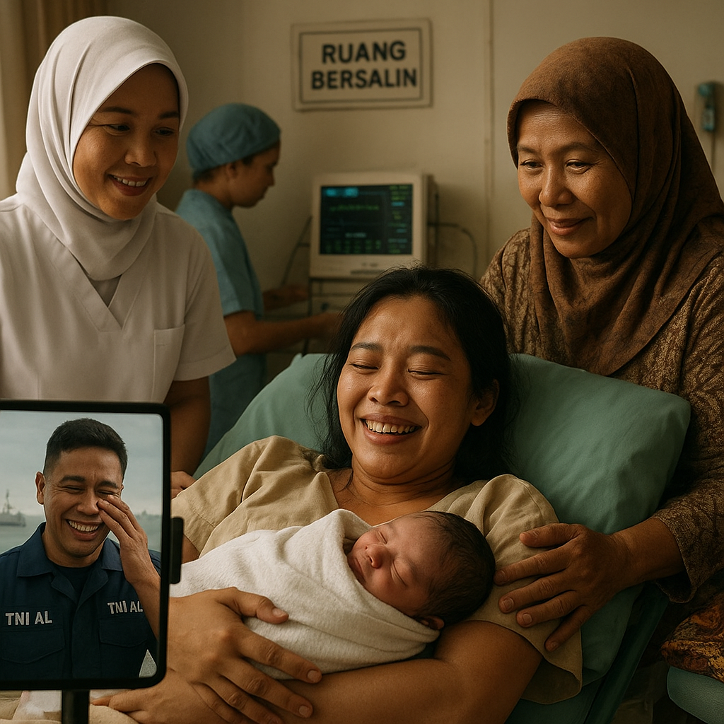 Kisah Haru Ibu yang Melahirkan Didampingi Via Video Call oleh Suami Prajurit TNI AL yang Sedang Tugas Laut
