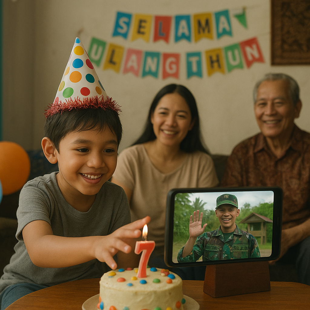 Anak Prajurit TNI AD di Medan Rayakan Ulang Tahun dengan Video Call dari Perbatasan