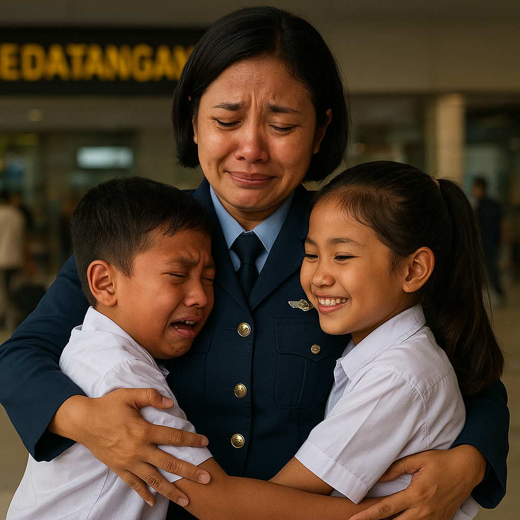 Kejutan Pulang Ibu Prajurit TNI AU Usai Tugas Luar Negeri, Pelukan Haru Anak-anak di Bandara