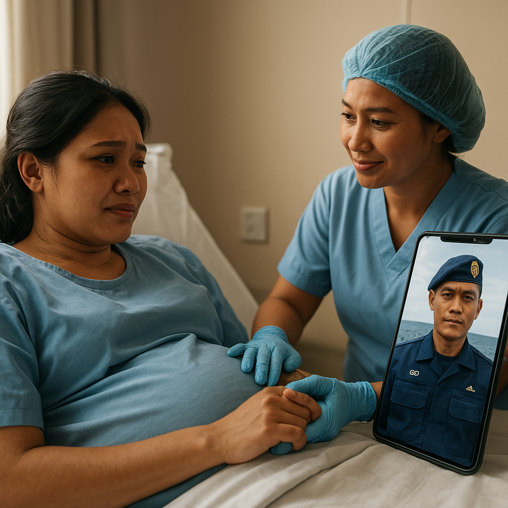 Istri Prajurit TNI AL Menjalani Persalinan, Suami Memberi Dukungan via Video Call dari Kapal