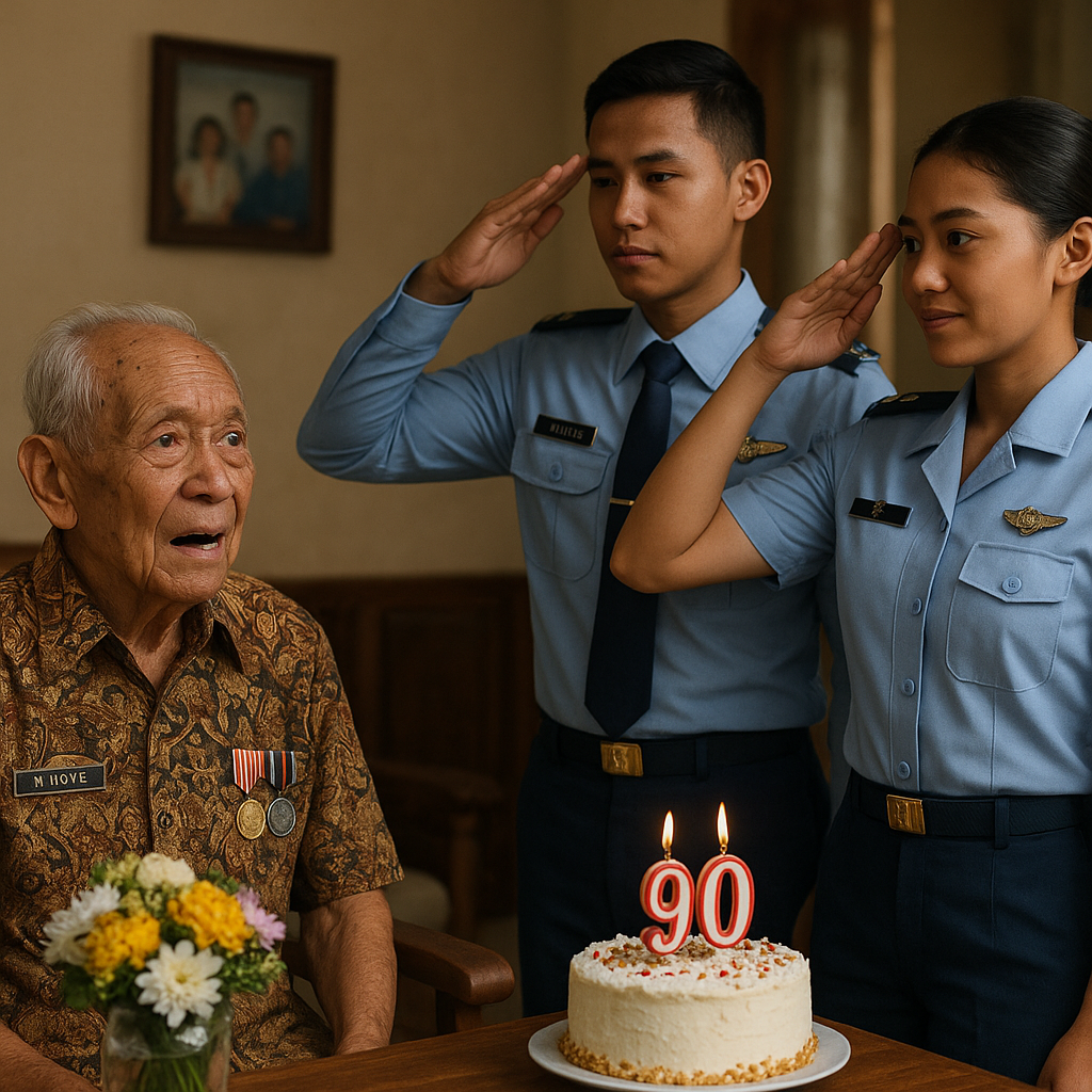 Kakek Veteran TNI AU Usia 90 Tahun Diberi Kejutan Ulang Tahun oleh Cucu-cucunya yang Juga Jadi Prajurit