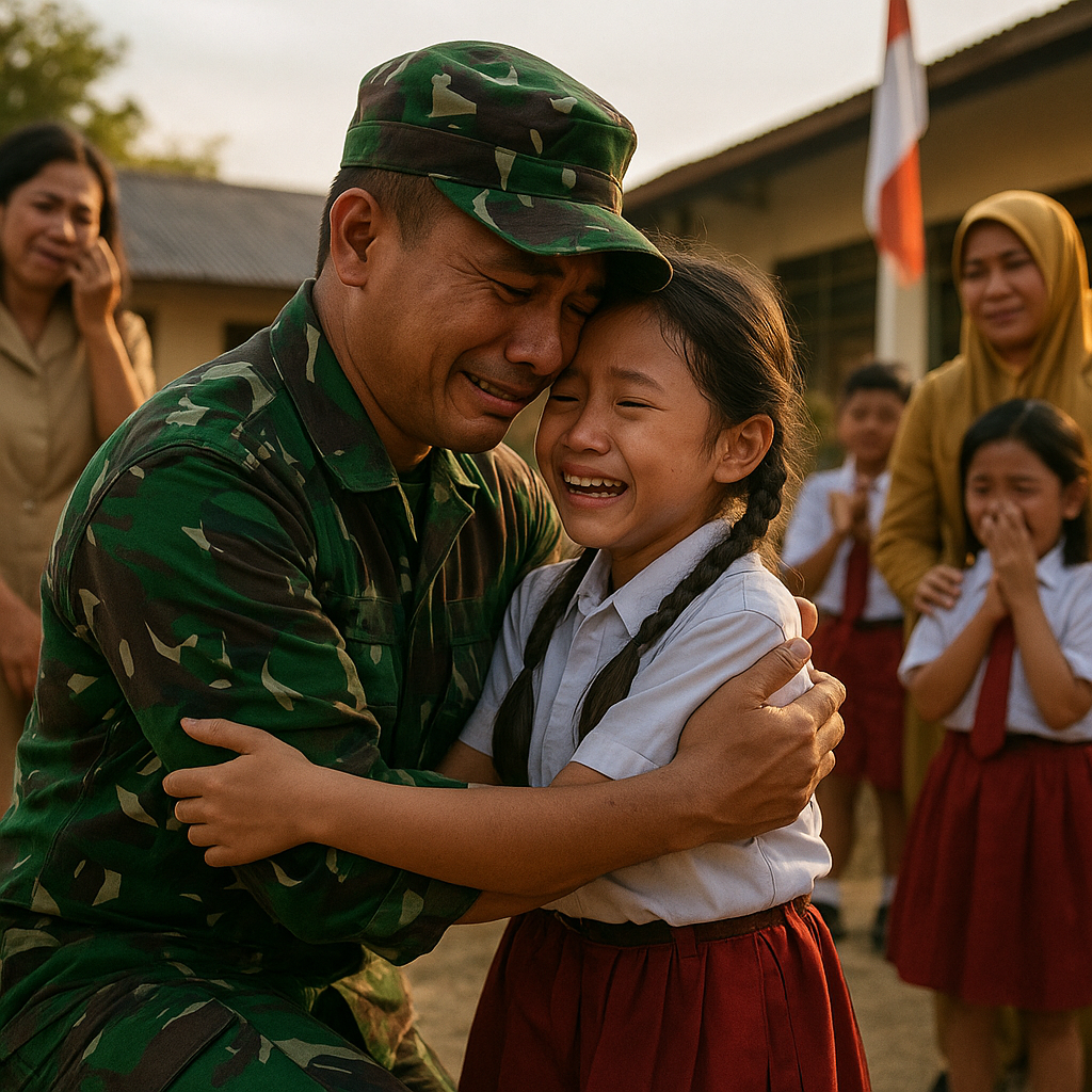 Air Mata Haru saat Prajurit TNI AD yang Dua Tahun Bertugas di Papua Pulang Kejutkan Anaknya di Sekolah