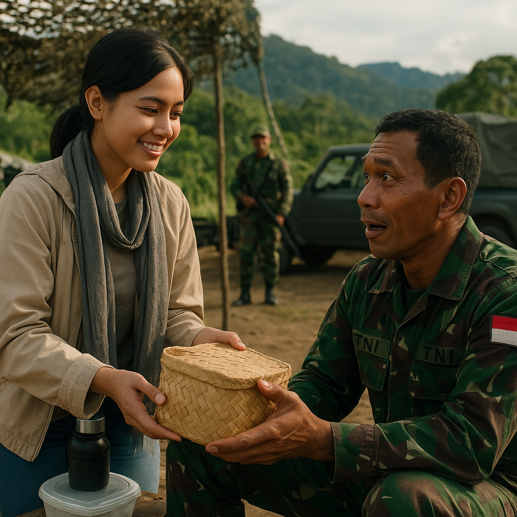 Satgas TNI Gerebek Rakit, Anissa Bikin Kejutan Makan Siang untuk Ayahnya di Daerah Operasi