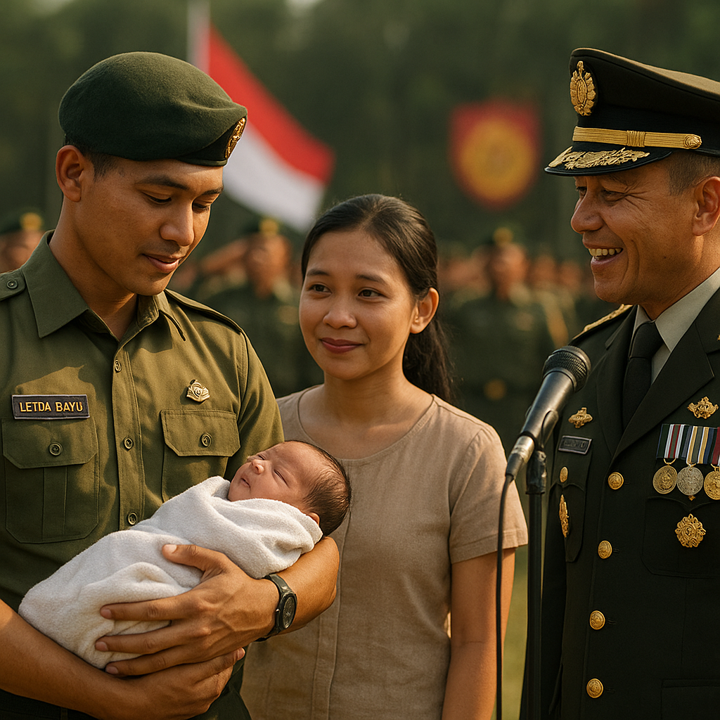 Upacara HUT TNI yang Mengharukan, Anak Prajurit yang Baru Lahir Diperkenalkan ke Pasukan