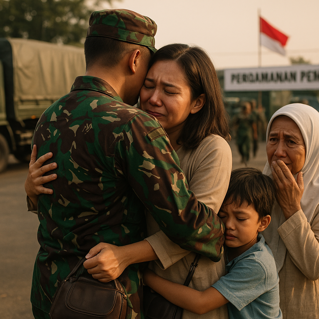 Momen Perpisahan Haru Keluarga Prajurit TNI AD yang Berangkat Tugas Pengamanan Pemilu