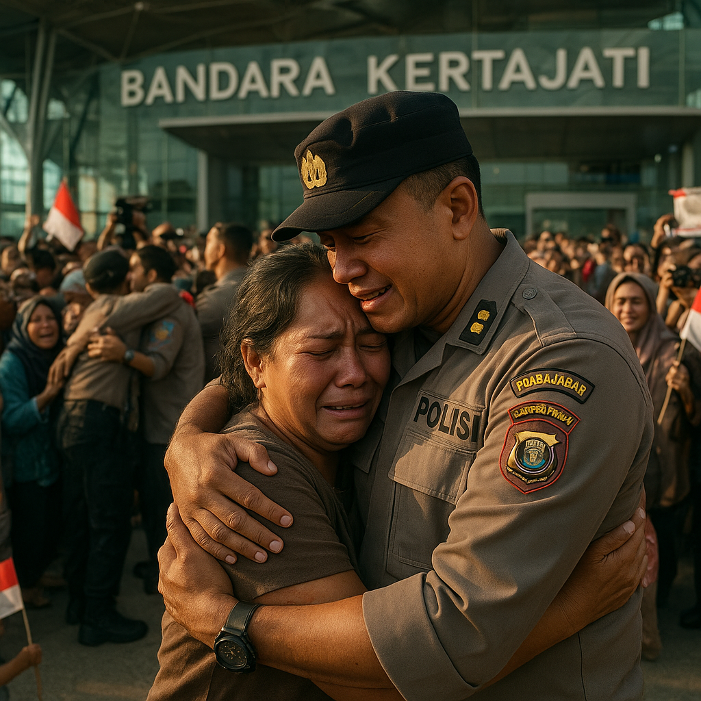 Keluarga dan Rekan Menyambut Pulang 25 Personel Satgas Papua Polda Jabar yang Tiba di Bandara