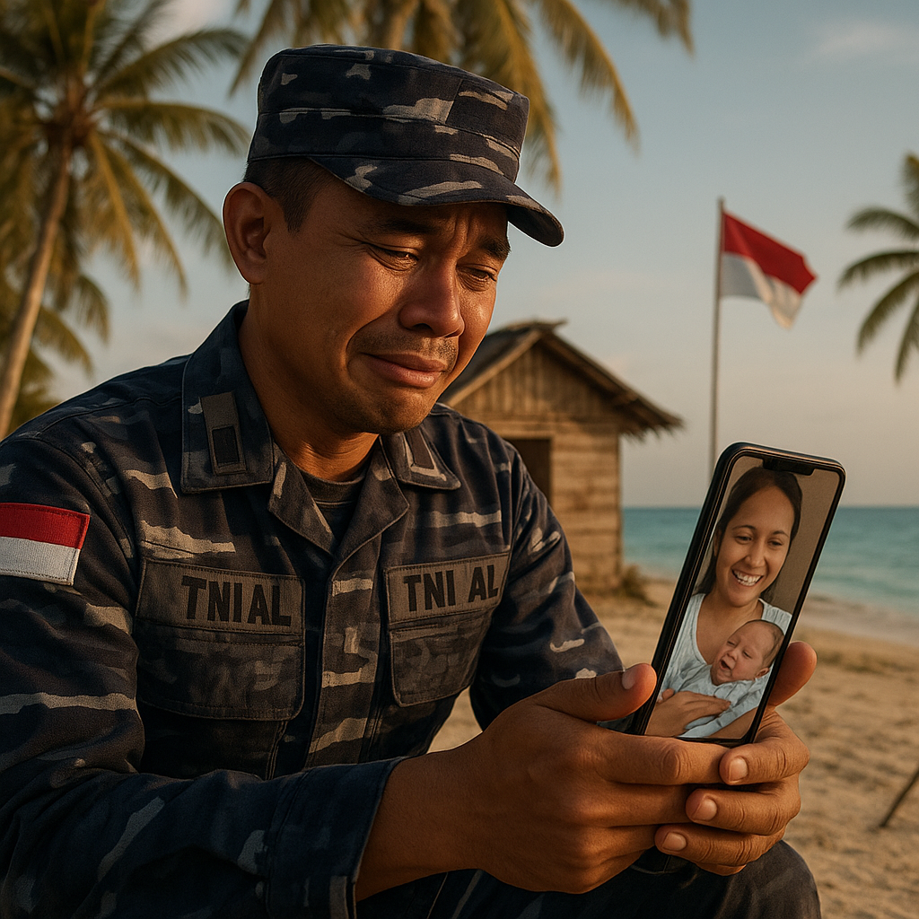 Prajurit TNI AL di Pulau Terpencil Maluku Manfaatkan Satelit Starlink untuk Video Call dengan Anak Baru Lahir