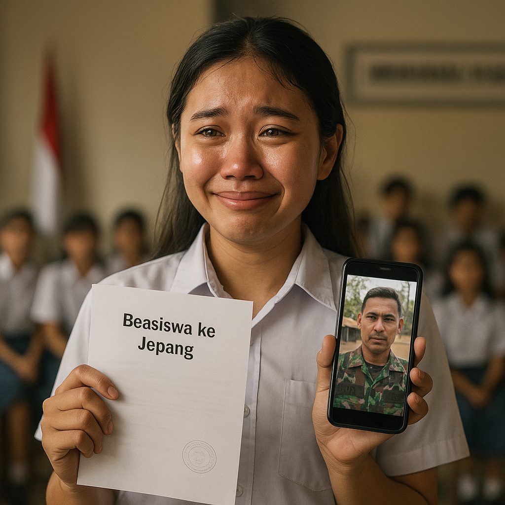 Siswi SMA Anak Prajurit TNI AD Raih Beasiswa ke Jepang, Ayahnya Beri Kejutan dari Perbatasan via Video