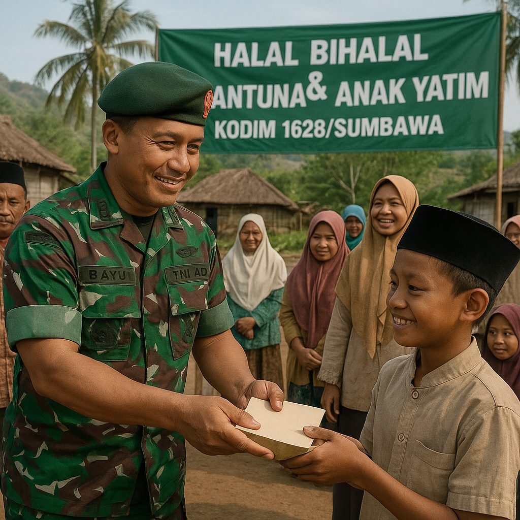 Komandan Kodim 1628/Sumbawa Gelar Halal Bihalal Bersama Warga dan Santuni Anak Yatim