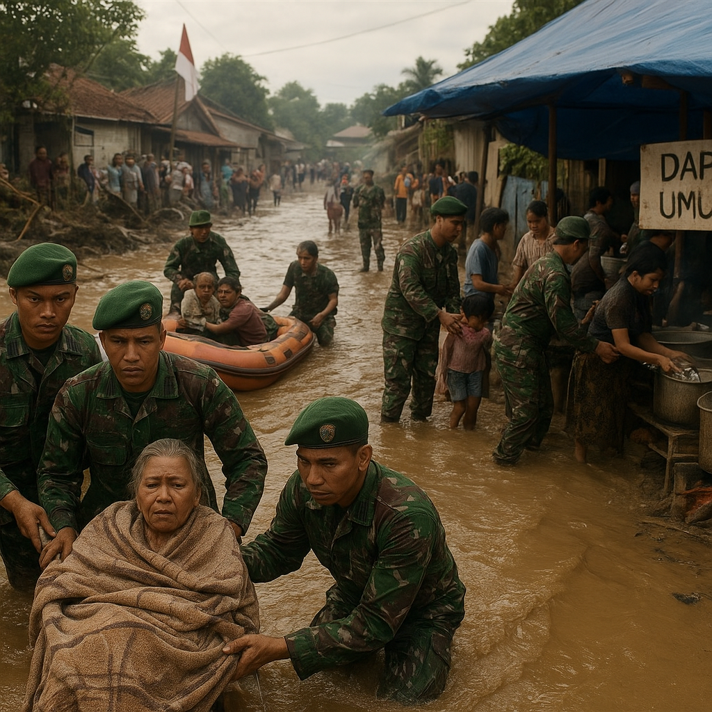 Prajurit TNI Bantu Warga Terdampak Banjir Bandang, Evakuasi hingga Dirikan Dapur Umum