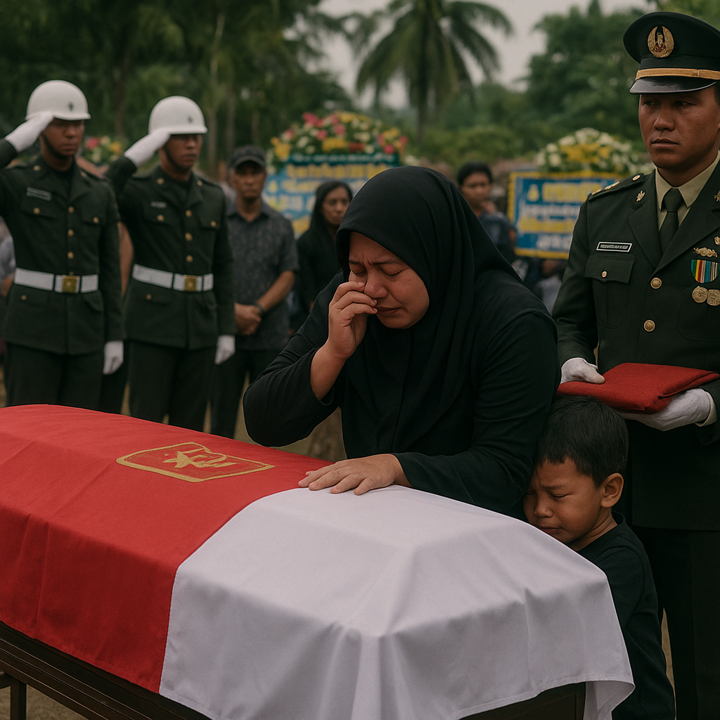 Tangis Sang Istri dan Anak Mengiringi Pemakaman Prajurit TNI Korban Lebanon
