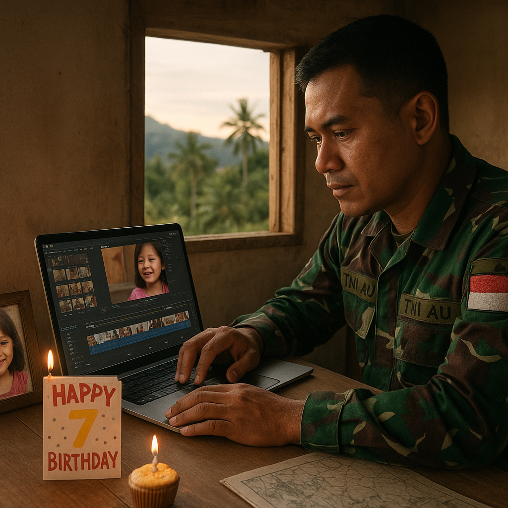Kado Ulang Tahun dari Medan: Prajurit TNI AU yang Bertugas di Perbatasan Merangkai Video Keluarga untuk Anaknya