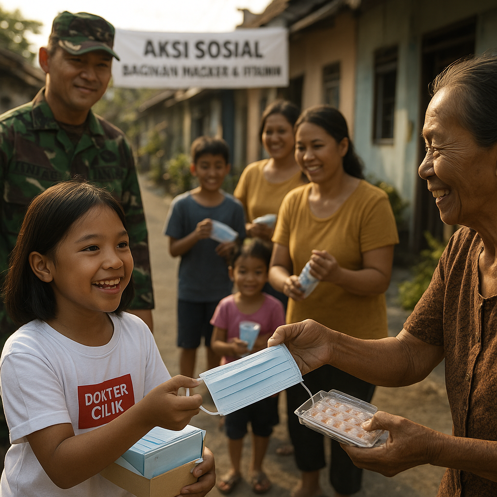 Aksi Sosial 'Dokter Cilik' Anak Prajurit TNI yang Bagi-bagi Masker dan Vitamin Gratis di Lingkungan Sekitar