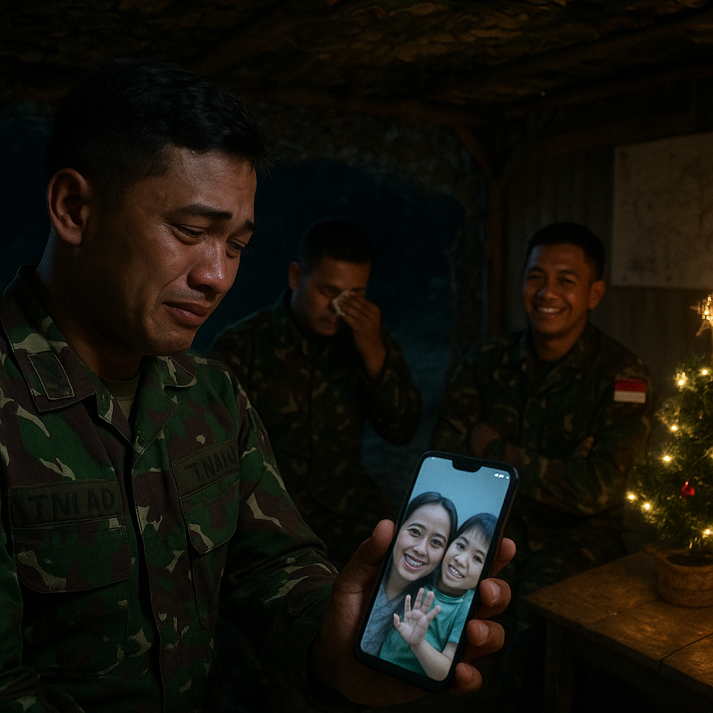 Malam Natal Haru di Pos Perbatasan, Prajurit TNI Video Call dengan Keluarga